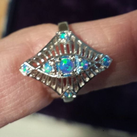 Fire Opal Ring Art Deco Style Ring  Size 6.5 - Picture 4 of 9